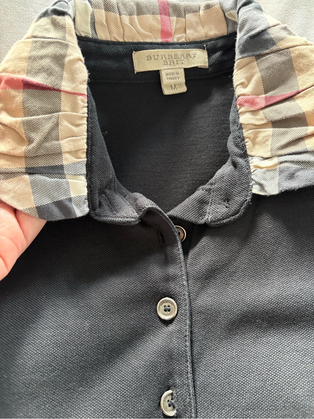 Burberry Black Short Sleeve Polo with Signature Check Collar - Picture 4 of 12
